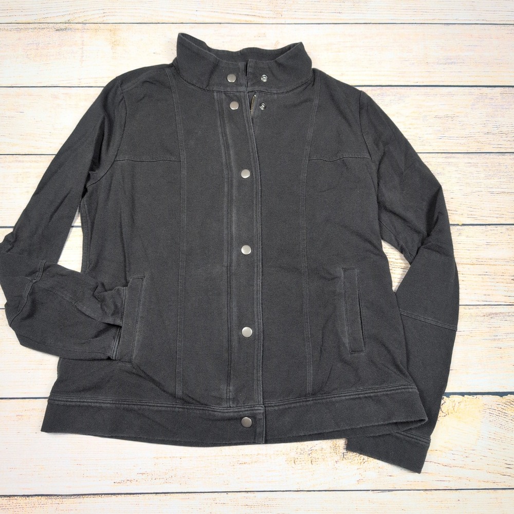 Eileen Fisher Jacket Women's S Snap Button Up Mock‎ Neck Pockets Black